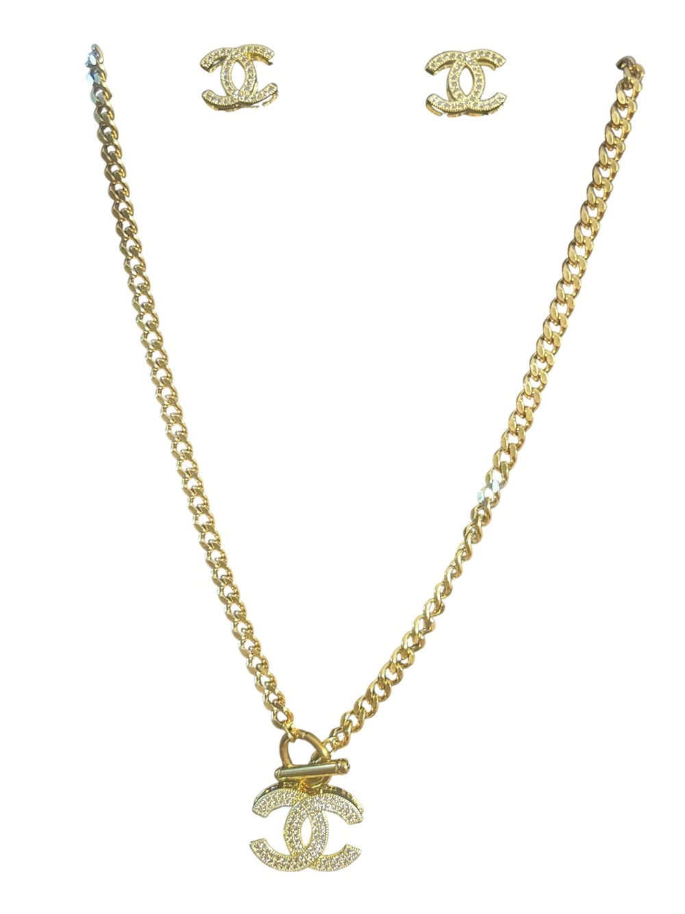 Gold Logo Pendant Necklace and Stud Earring Set - Picture 8 of 8